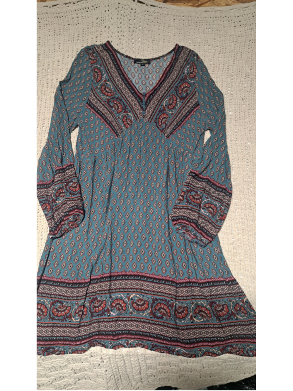 Women's Unbranded Boho Mini Dress Size M Blue Red Paisley Print